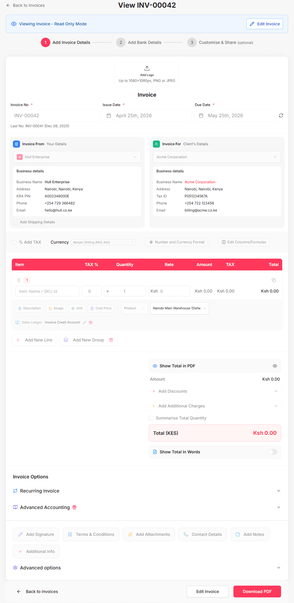 Vendly invoice generator preview