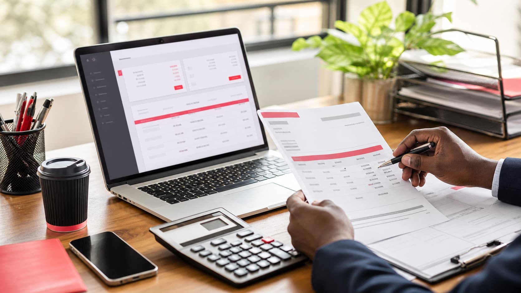 Business owner reviewing invoices and quotations on Vendly