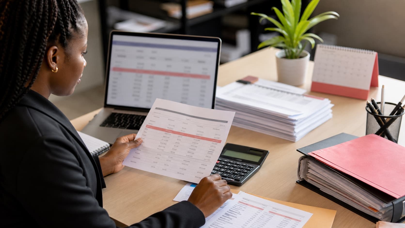 HR manager preparing payroll records and payslips