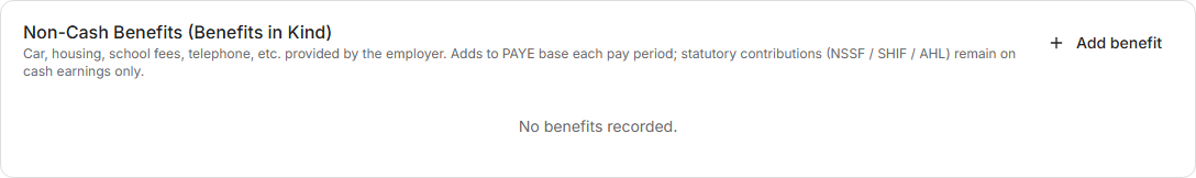 Tax & Reliefs tab → Non-Cash Benefits