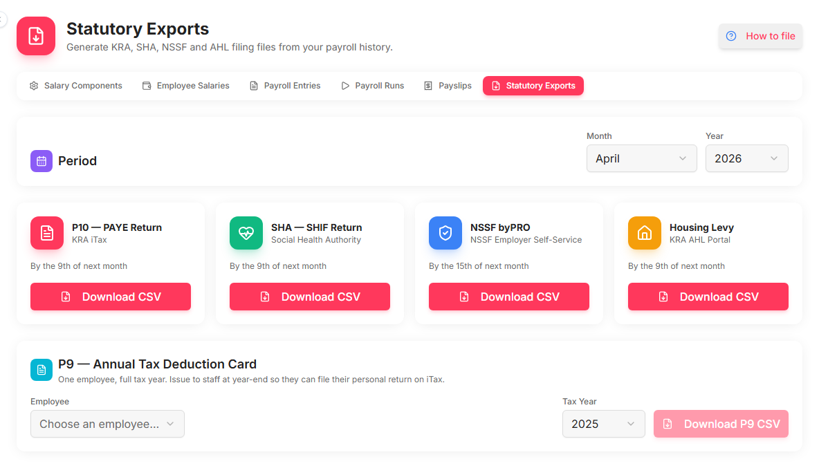 Click 'Download CSV' on the P10 card