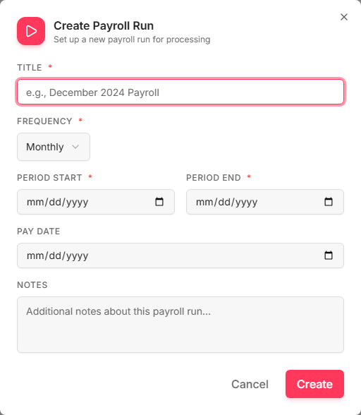 Click 'Add Payroll Run'