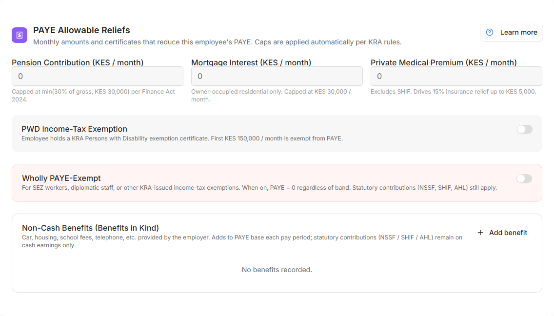 Switch to the Tax & Reliefs tab